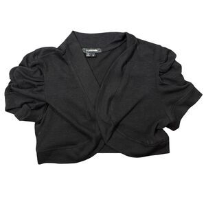 Michelle Sweater Top Women's 9 Black Knitted Pleated Sleeve Open Front Cardigan